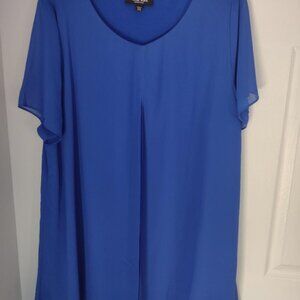 Overlay Mixed Media Top - Chiffon & Stretch - Size 18/20 -Blue